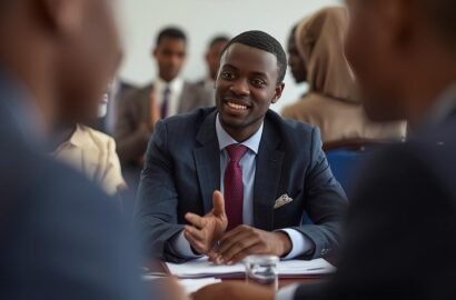 image entiere jeunes africains dans un entretien au consulat pour le visa
